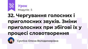 32. Чергування голосних і приголосних звуків. Зміни приголосних при збігові їх у процесі словотворення