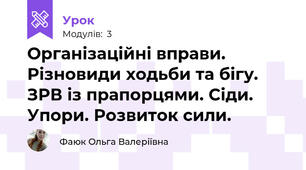 Організаційні вправи. Різновиди ходьби та бігу. ЗРВ із прапорцями. Сіди. Упори. Розвиток сили.