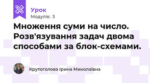 Множення суми на число. Розв'язування задач двома способами за блок-схемами.
