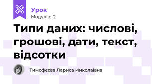 Типи даних: числові, грошові, дати, текст, відсотки