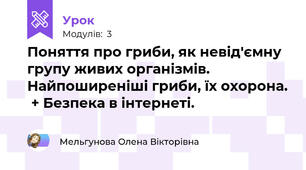 Поняття про гриби, як невід'ємну групу живих організмів. Найпоширеніші гриби, їх охорона.  + Безпека в інтернеті.