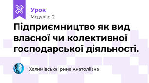 Підприємництво як вид власної чи колективної господарської діяльності. 