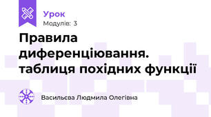 Правила диференціювання. таблиця похідних функції