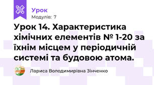 Урок 14. Характеристика хімічних елементів № 1-20 за їхнім місцем у періодичній системі та будовою атома. 