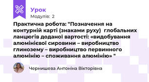 Практична робота: "Позначення на контурній карті (знаками руху)  глобальних ланцюгів доданої вартості: «видобування алюмінієвої сировини – виробництво глинозему – виробництво первинного алюмінію – споживання алюмінію» "