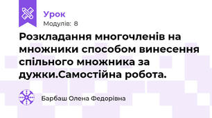 Розкладання многочленів на множники способом винесення спільного множника за дужки.Самостійна робота.