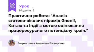 Практична робота: "Аналіз статево-вікових пірамід Японії, Китаю та Індії з метою оцінювання працересурсного потенціалу країн."