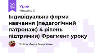 Індивідуальна форма навчання (педагогічний патронаж) 4 рівень підтримки) Фрагмент уроку 