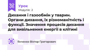 Дихання і газообмін у тварин. Органи дихання, їх різноманітність і функції. Значення процесів дихання для вивільнення енергії в клітині