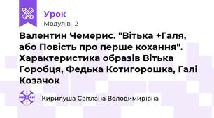Валентин Чемерис. "Вітька +Галя, або Повість про перше кохання". Характеристика образів Вітька Горобця, Федька Котигорошка, Галі Козачок