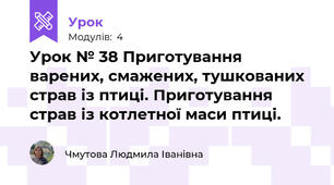 Урок № 38 Приготування варених, смажених, тушкованих страв із птиці. Приготування страв із котлетної маси птиці. 