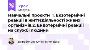 Навчальні проєкти  1. Екзотермічні реакції в життєдіяльності живих організмів.2. Ендотермічні реакції на службі людини