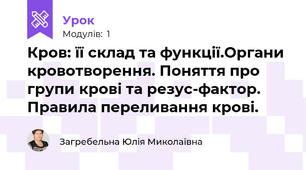 Кров: її склад та функції.Органи кровотворення. Поняття про групи крові та резус-фактор. Правила переливання крові.