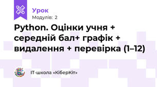 Python. Оцінки учня + середній бал+ графік + видалення + перевірка (1–12)