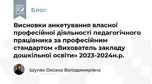 Висновки анкетування власної професійної діяльності педагогічного працівника за професійним стандартом «Вихователь закладу дошкільної освіти» 2023-2024н.р.