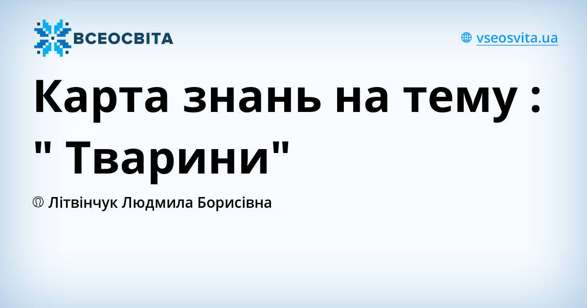 Карта знань на тему : " Тварини"