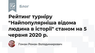 Рейтинг турніру  "Найпопулярніша відома людина в історії" станом на 5 червня 2020 р.