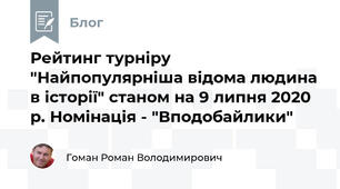 Рейтинг турніру "Найпопулярніша відома людина в історії" станом на 9 липня 2020 р. Номінація - "Вподобайлики"