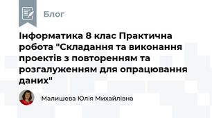 Інформатика 8 клас Практична робота "Складання та виконання проектів з повторенням та розгалуженням для опрацювання даних"