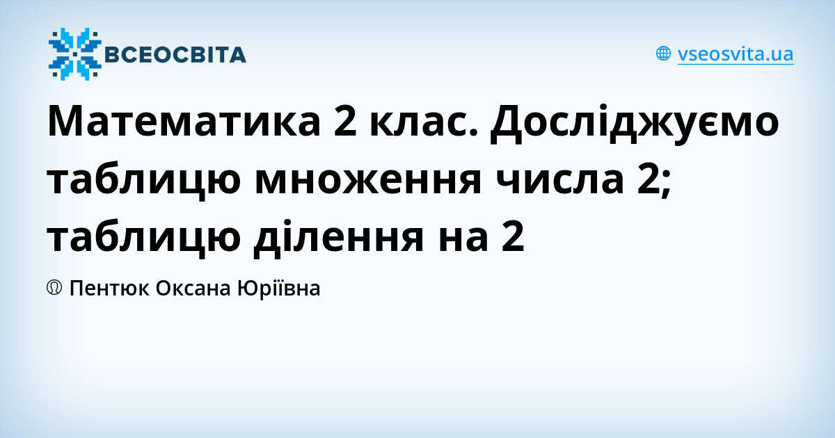 Математика 2 клас. Досліджуємо таблицю множення числа 2; таблицю ...