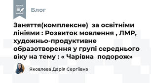 Заняття(комплексне)  за освітніми лініями : Розвиток мовлення , ЛМР, художньо-продуктивне образотворення у групі середнього віку на тему : « Чарівна  подорож»