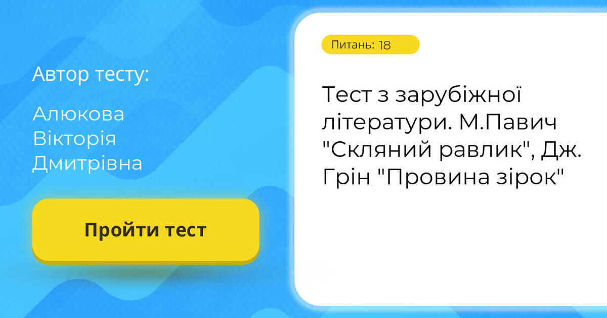 Тестування: Тест ⁣⁣з ⁣⁣зарубіжної ⁣⁣літератури. ⁣⁣М.Павич ⁣⁣"Скляний ...