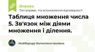 Таблиця множення числа 5. Зв'язок між діями множення і ділення.