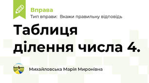 Таблиця ділення числа 4.